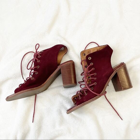 Jeffrey Campbell x Free People red burgundy minimal lace up heel size 7.5 suede - Picture 3 of 12